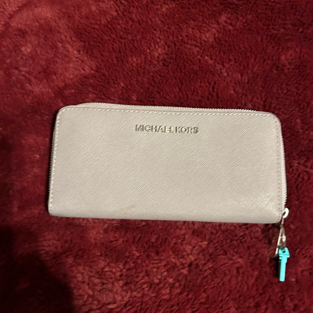 Michael Kors leather wallet, gray 12 1/2 x 4 1/4”